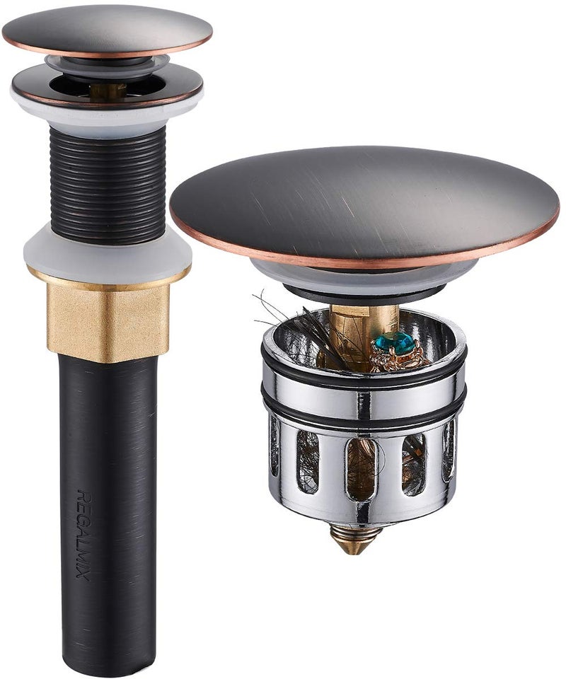 REGALMIX Bathroom Sink Drain, Vessel Sink Pop Up Drain with Detachable Basket Stopper,Anti-Explosion and Anti-Clogging Drain Strainer, Sink Drain Assembly Without Overflow Oil Rubbed Bronze, REGALMIX RWF082C - Image 1